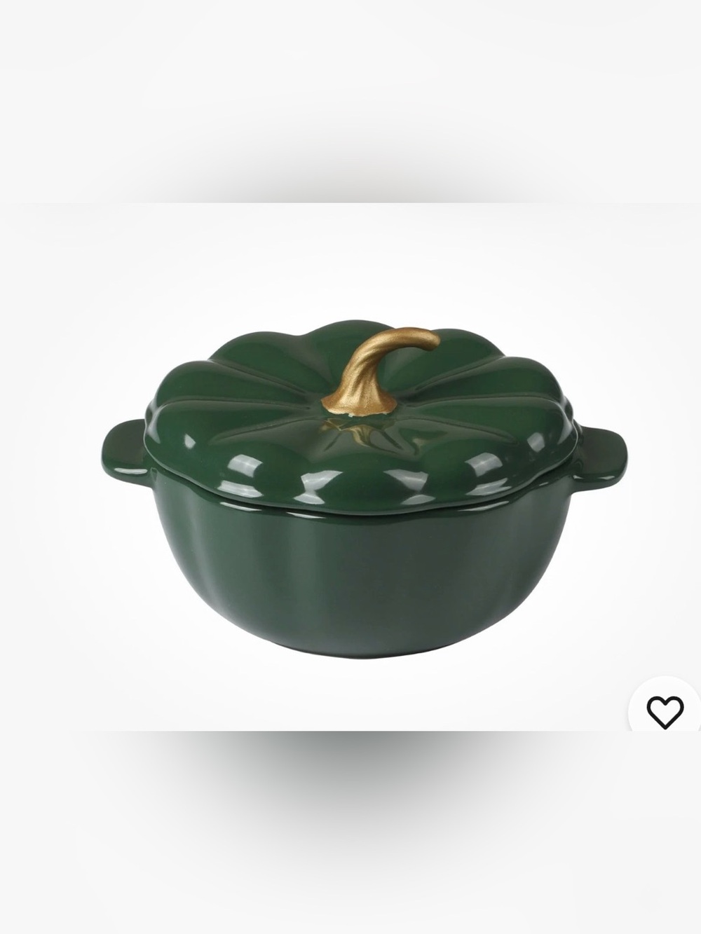 The Pioneer Women Dark Green Pumpkin Ceramic Casserole cocotte Gold Stem Lid new